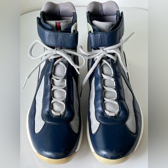 PRADA America’s Cup High-Top Sneakers Blue and Silver Men's Size 12 - Picture 4 of 16